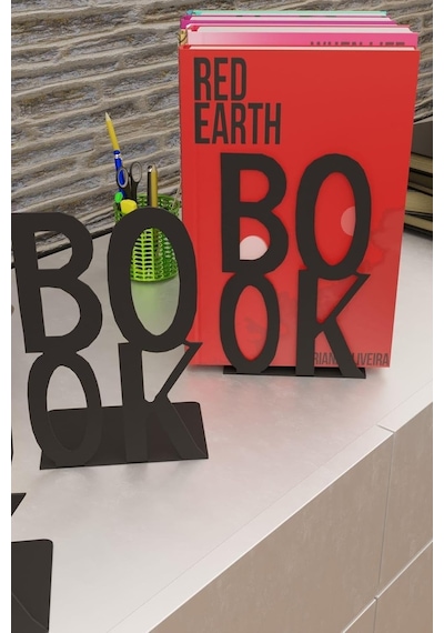 Dekoratif Book Yazı Tasarımlı Kitap Tutucu Desteği Mat Siyah. Kitap Ayraçı Hediyeli Mk3s