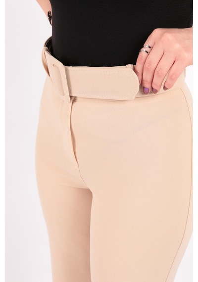 Tulin Tülin K24-12002 Kadın Örme Kemerli Pantolon Ss K24-12002-R0919 Krem