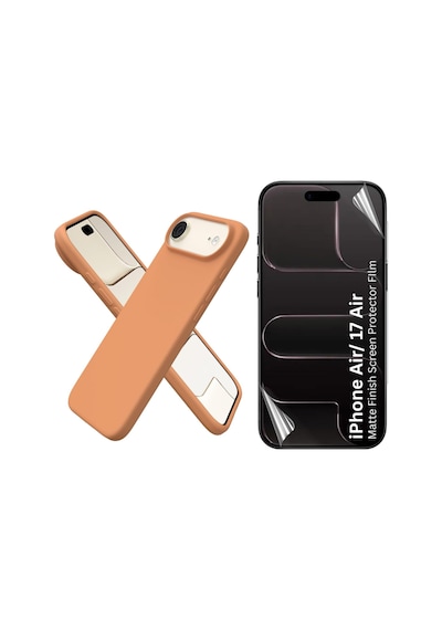 Apple Uyumlu iPhone 17 Air Içi Kadife Lansman Kılıf Ve Mat Seramik Tam Kaplayan Cam Ekran Koruyucu Turuncu
