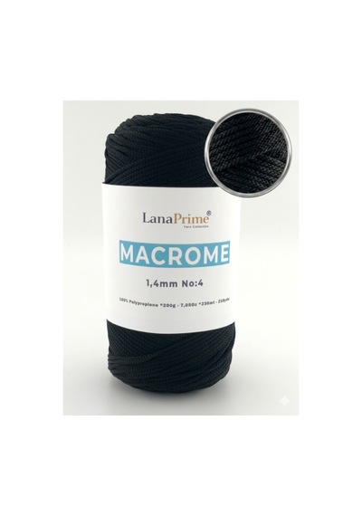 Lanaprime Makrome Örgü İpi 1,4mm 230mt Çanta İpi 200gr Polipropilen - Siyah
