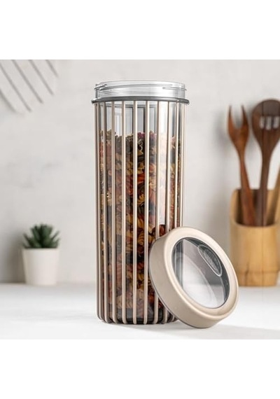 3'lü Çevir Aç Kapak Kavanoz Plastik Saklama Kabı Seti, Büyük, Orta, Küçük, 3 Boy Bej Diğer