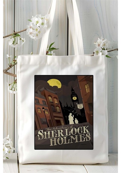 Art Hediye Sherlock Holmes Baskılı Bez Çanta Omuz Çantası Kişiye Özel Desen 1 Çok Renkli
