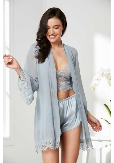 Pierre Cardin 4lü Gecelik Sabahlık Şort Çeyiz Set 7005 Mist Mist