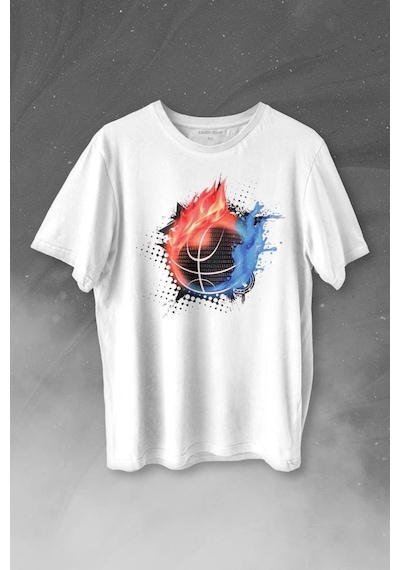 Fire Meteor Basketball Ateş Topu Baskılı Tişört Unisex T-shirt 001