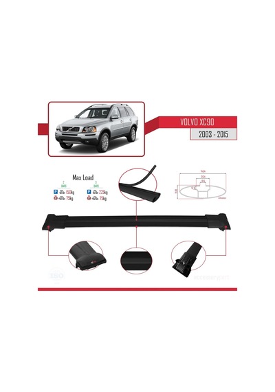 Volvo Xc90 2003-2015 Arası İle Uyumlu Fly Model Ara Atkı Tavan Barı Siyah