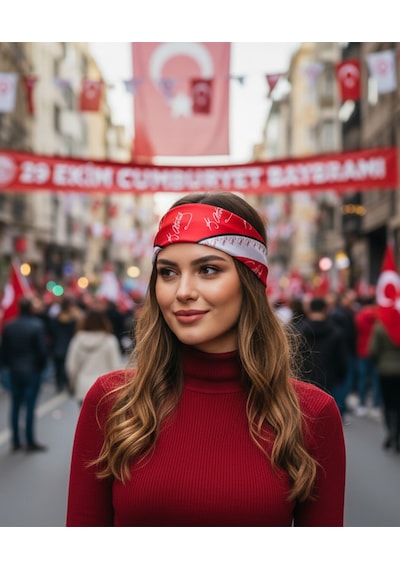 K.atatürk İmza Desen Bandana/fular Kırmızı