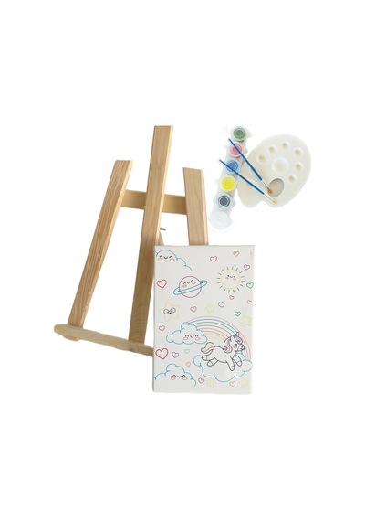 Gökkuşağı Çocuk Ressam Seti - 30x40 Cm Önçizimli Tuval, 2 Adet Fırça, Palet, Boyalar Ve Şövale