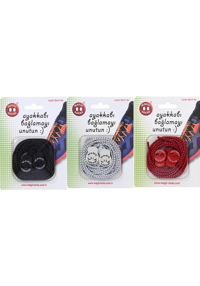 Magic Locks Akıllı Bağcık Yuvarlak 3'lü Set Siyah-beyaz-kırmızı