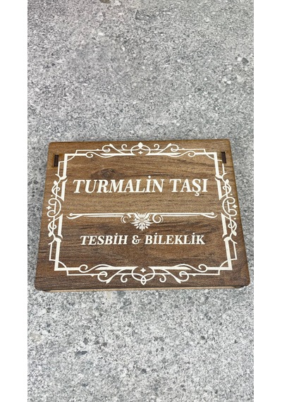Turmalin Taşı Tesbih Ve Doğal Taş Bileklik Seti Özel Ahşap Hediye Kutulu Pembe