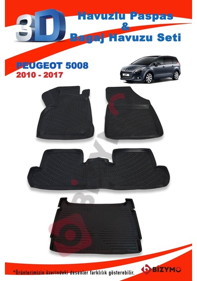 Peugeot 5008 2010-2017 Paspas ve Bagaj Havuzu Seti Siyah