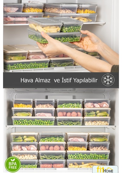 2'li Fitbox Set 2400 Ml Hava Geçirmez Buzdolabı Ve Buzluk Düzenleyici Gri Kapak