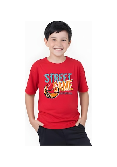 Panios Kids Street Baskılı Erkek Çocuk Yuvarlak Yaka Kısa Kollu T-shirt Kırmızı