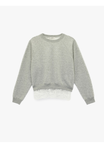 Koton Dantel Detaylı Bisiklet Yaka Uzun Kollu Oversize Sweatshirt Kar Melanj 6sal10333ık Gri Melanj Koton Dantel Detaylı Bisiklet Yaka Uzun Kollu Oversize Sweatshirt Kar Melanj 6sal10333ık Gri Melanj