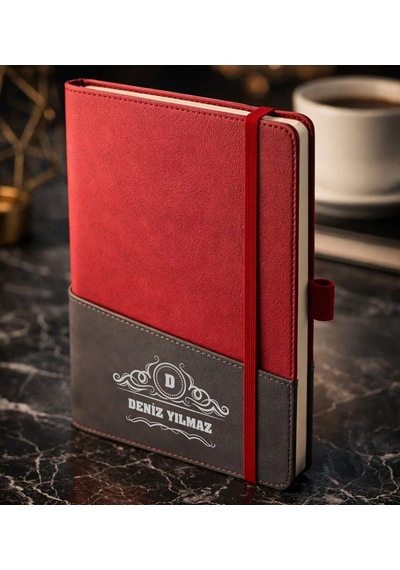 Bk Gift Kişiye Özel Kırmızı Termo Deri Defter -15, Kartvizit Bölmeli, Çizgili Ivory Kağıt Kobitmeyencom36032 Bk Gift
