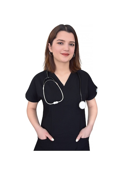 Unisex Siyah Likralı Tek Üst Forma Scrubs Siyah Siyah