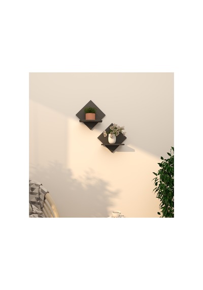 2'li Raf Çiçeklik Seti 34x34 Cm Kontrplak Duvar Rafı Beyaz, Ceviz, Doğal Ahşap, Siyah