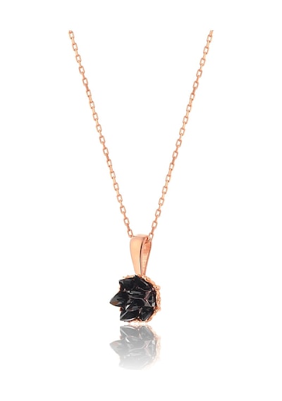 Zanaatsilver 925 ayar Gümüş Rose kaplama Siyah taşlı Lotus Çiçeği kolye