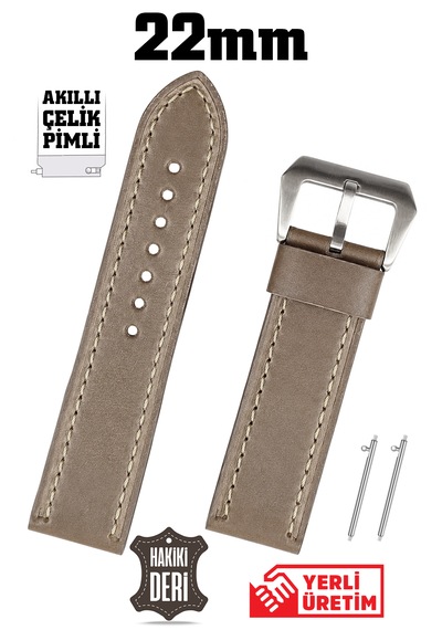 22mm Kahverengi Spor Hakiki Deri Akıllı Pimli Saat Kordonu Kayış