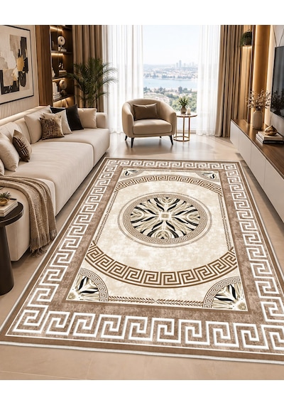 Kahverengi Dijital Baskı Halı Kaymaz Tabanlı Yıkanabilir Halı Yolluk Salon Halısı1648