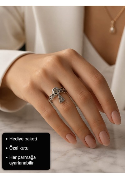 Ayarlanabilir Sevimli Kız Figürlü Kadın Yüzüğü Gümüş Renk El Yapımı Görünümlü Örgü Saçlı Mutlu Kız Tasarım Otantik Hediye Yüzük Gümüş - Gri