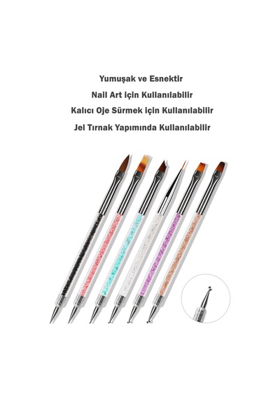 6 Adet Nail Art Fırça Seti, Çift Taraflı Akrilik Ve Nail Art Fırçası Tırnak Süsleme Desen Seti Çok Renkli