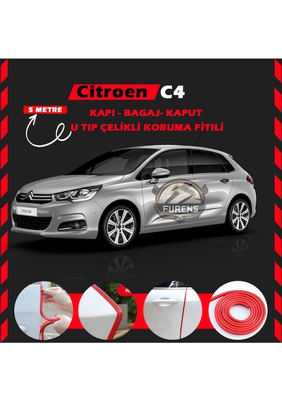 Citroen C4 Oto Araç Kapı Koruma Fitili 5metre Parlak Kırmızı Renk