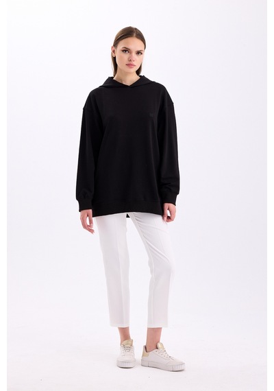 Pastelastore Pamuklu Kapüşonlu 2 İplik Baharlık Oversize Sweatshirt Siyah
