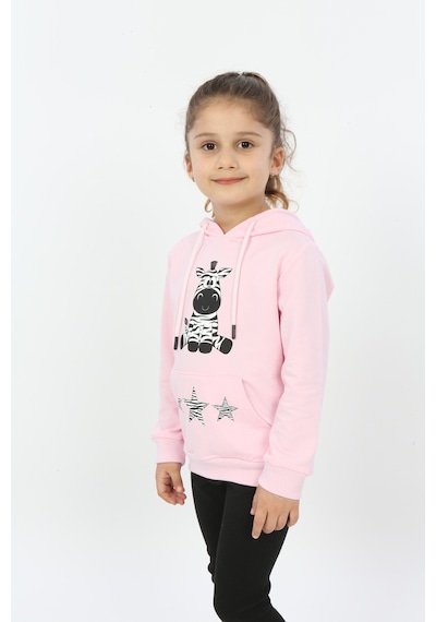 Toontoy Kız Çocuk Yıldızlı Zebra Baskılı Kapüşonlu Sweatshirt Pembe