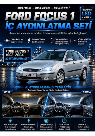 Ford Focus 1 Sedan İç Aydınlatma Led Ampul Seti 6000k Beyaz Canbus Uyumlu