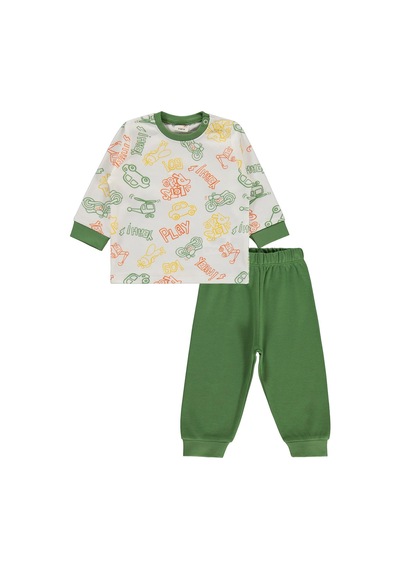 Civil Baby Araba Baskılı 6-18 Ay Pijama Takımı - Yeşil Açık Yeşil