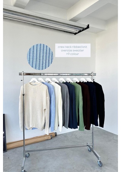 Yeşil Bisiklet Yaka Fitilli Oversize Triko Kazak Yeşil