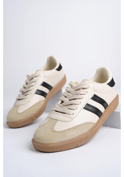 Muggo Gordon Unisex Ortopedik Günlük Garantili Bağcıklı Yürüyüş Koşu Sneaker Spor Ayakkabı Bej