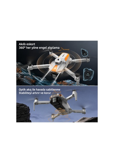 4k Çift Kameralı Drone Ekranlı Kumanda 2 Batarya Optik Akış Fırçasız Motor Beyaz