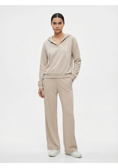 LTB V Yaka Oversize Kapüşonlu Krem Sweatshırt Çok Renkli