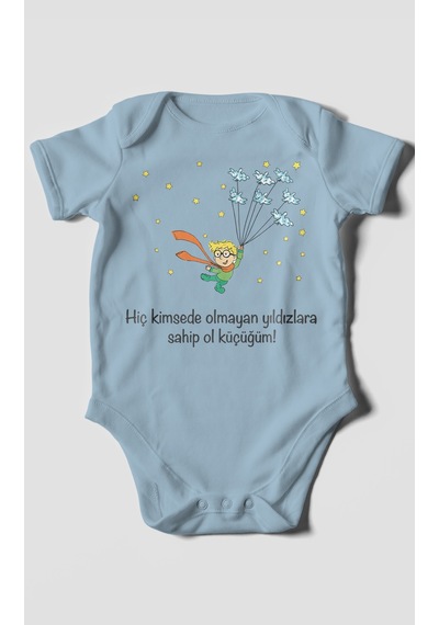 Morivokids Kimsede Olmayan Yıldızlara Sahip Ol Küçüğüm Kısa Kollu Bebek Body %100 Pamuk Bebe Mavisi