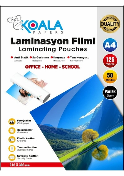 Laminasyon Filmi A4 125 Micron 50 Lü Yüksek Kalite Koruma Ve Parlaklık