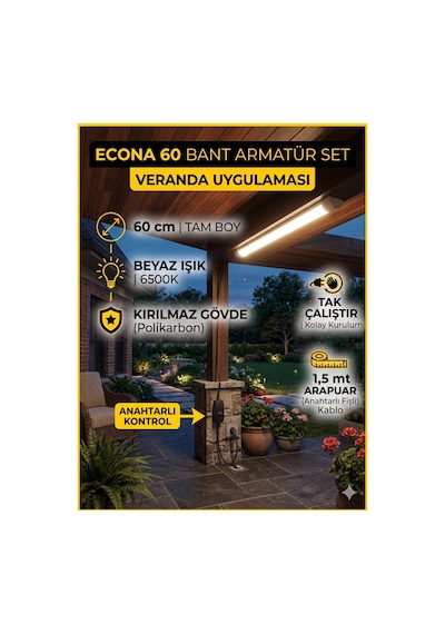 60 Cm Mutfak Tezgah Aydınlatması ,beyaz Anahtarlı Kablolu Set,led İnce Bant Armatür Led Tak Çalıştır Diğer