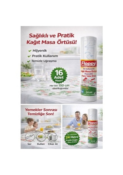 Şeylişeyler - Floppy Tek Kullanımlık Masa Örtüsü 100x150 Cm 1 Rulo 16 Adet Çok Renkli