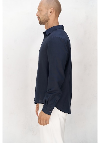 Mai Collection Mai Studios Co. Bice Lacivert Keten Oversize Erkek Gömlek Lacivert