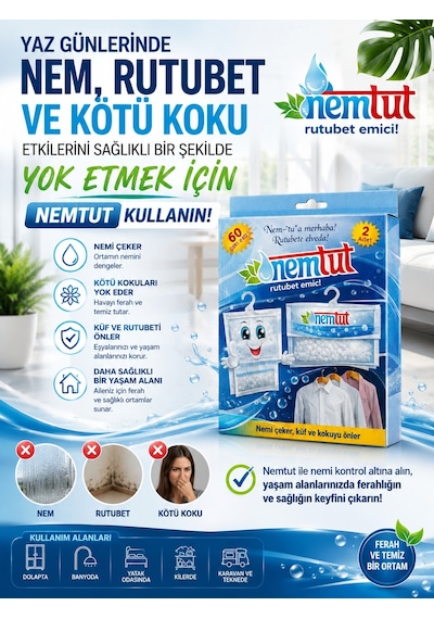Nem Tutucu Alıcı Rutubet Giderici Önleyici Korozyon Önleyici Koku Giderici 1 Kg (1 Kutu - 2 Paket)