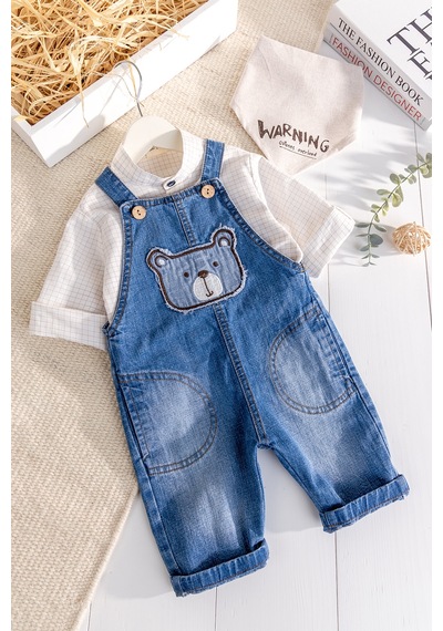 Babymod Denim 3'lü Erkek Bebek Salopet Kot Tulum Takım mavi