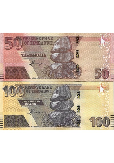 Zimbabwe 2020 Yılı 50 Ve 100 Dolar Yabancı Kağıt Para Çil Unc Koleksiyon Para
