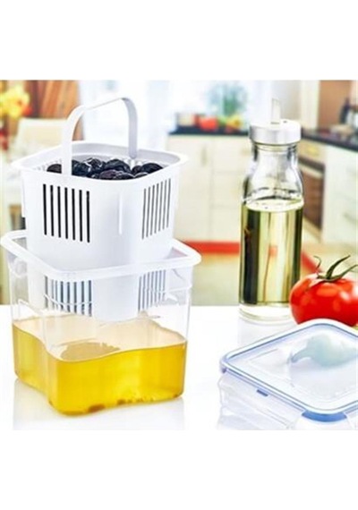 1,3 Litre Kapasiteli Sızdırmaz Hava Geçirmez Klips Kapaklı Süzgeçli Zeytin Saklama Kabı-1052 Çok Renkli