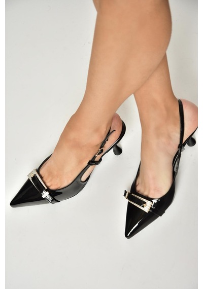 Fox Shoes U676051408 Siyah Rugan Alçak Topuklu Kadın Ayakkabı Siyah