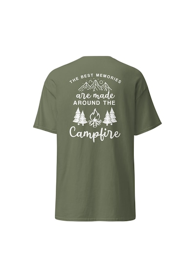 Wildstyle Best Memories Around The Campfire Kamp Ateşi Baskılı Unisex Pamuklu Tişört Haki