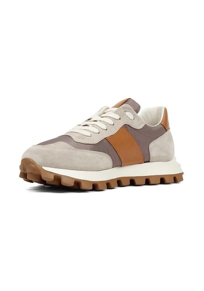 Erkek Bej Taba Bağcıklı Kalın Tabanlı Süet Deri Sneaker