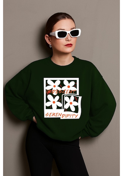 Uyguntarz Unisex Irides Serenity Baskılı Tasarım Oversize Sweatshirt Yeşil