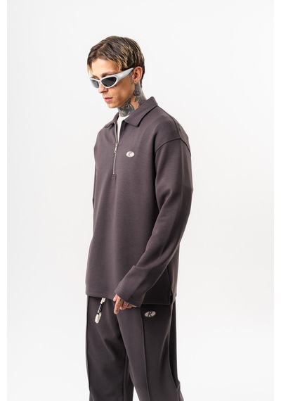 Respire Erkek Yarım Fermuarlı Modal Sweatshirt Füme