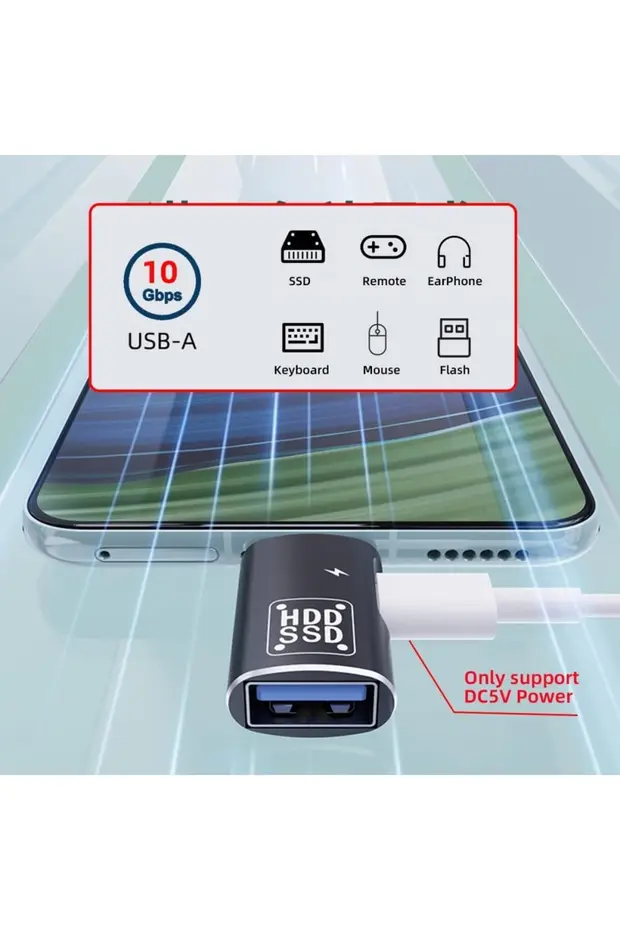 Type-c 10 Gbit/s Usb-c Tip C-usb 3.0 Soket Otg & Dc 5 V Güç Dönüştürücü Tablet Telefon İçin Tak Çalıştır