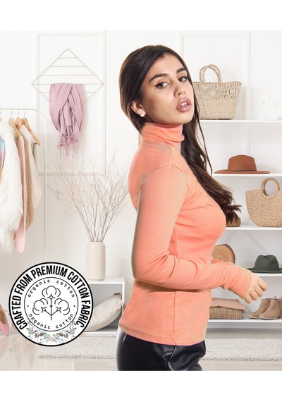 Alya Underwear Kaşkorse Tam Boğazlı Body Sweatshirt, Fitilli Kumaş, Likralı, Gül Kurusu Yavru Ağzı